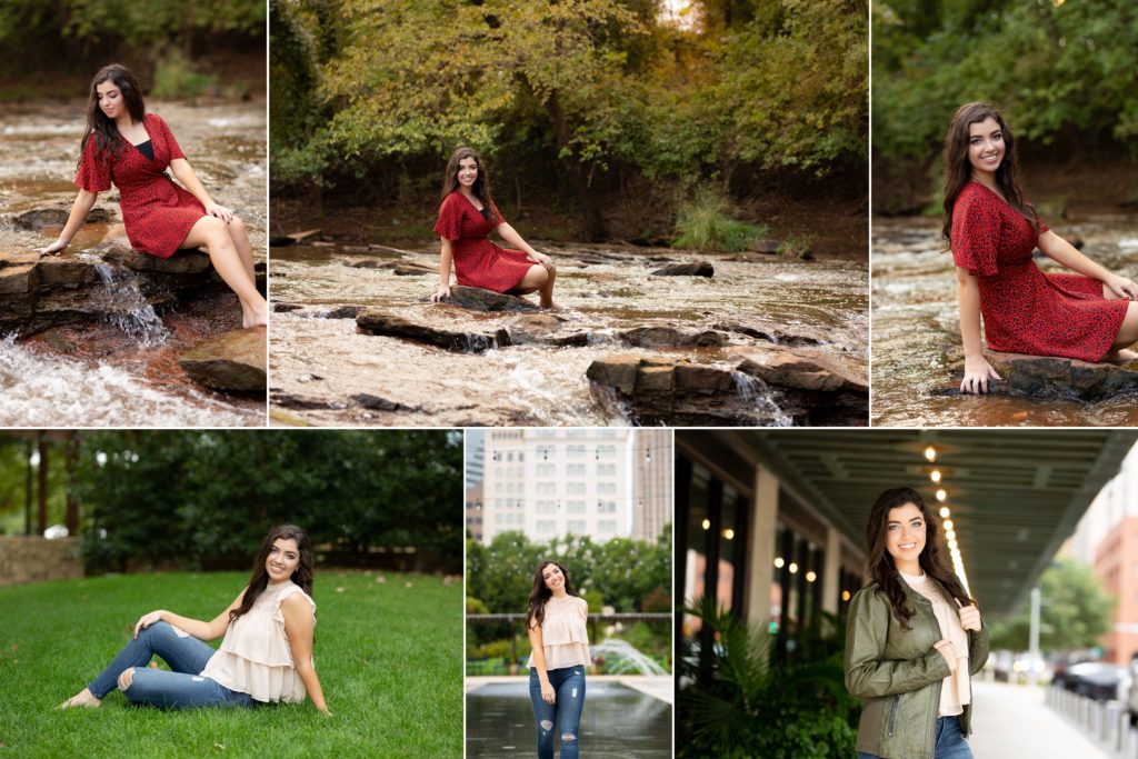 Deer Creek High School Senior posing for senior pictures in downtown OKC and in a river.