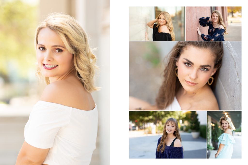 Girls wearing off the shoulder tops for their senior pictures.