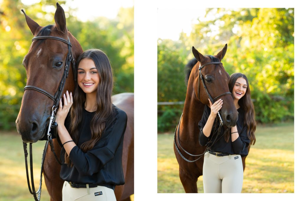 senior girl and her horse posing for pictures