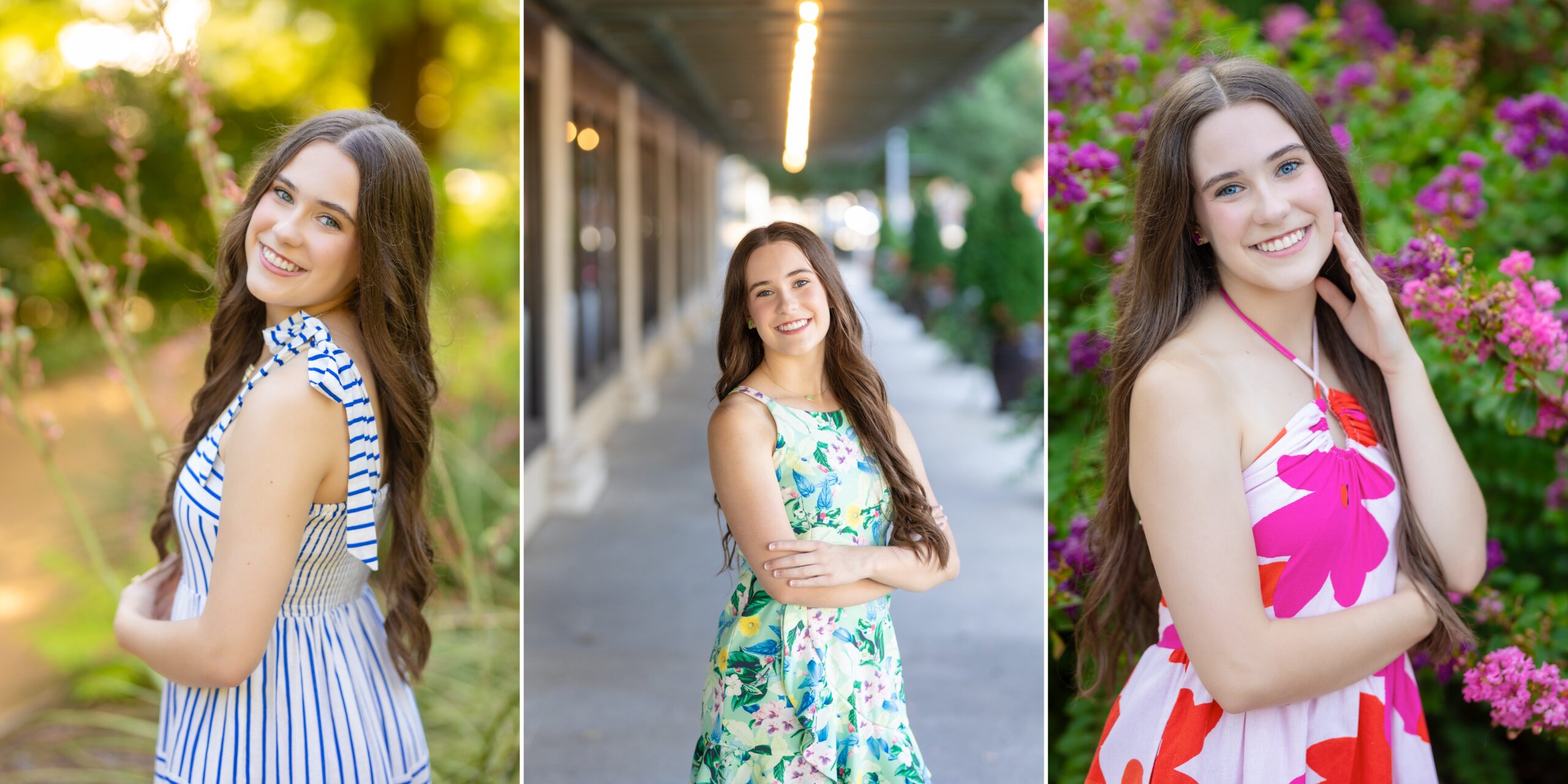 3 images of a senior girl posing in downtown OKC for her senior portrait session